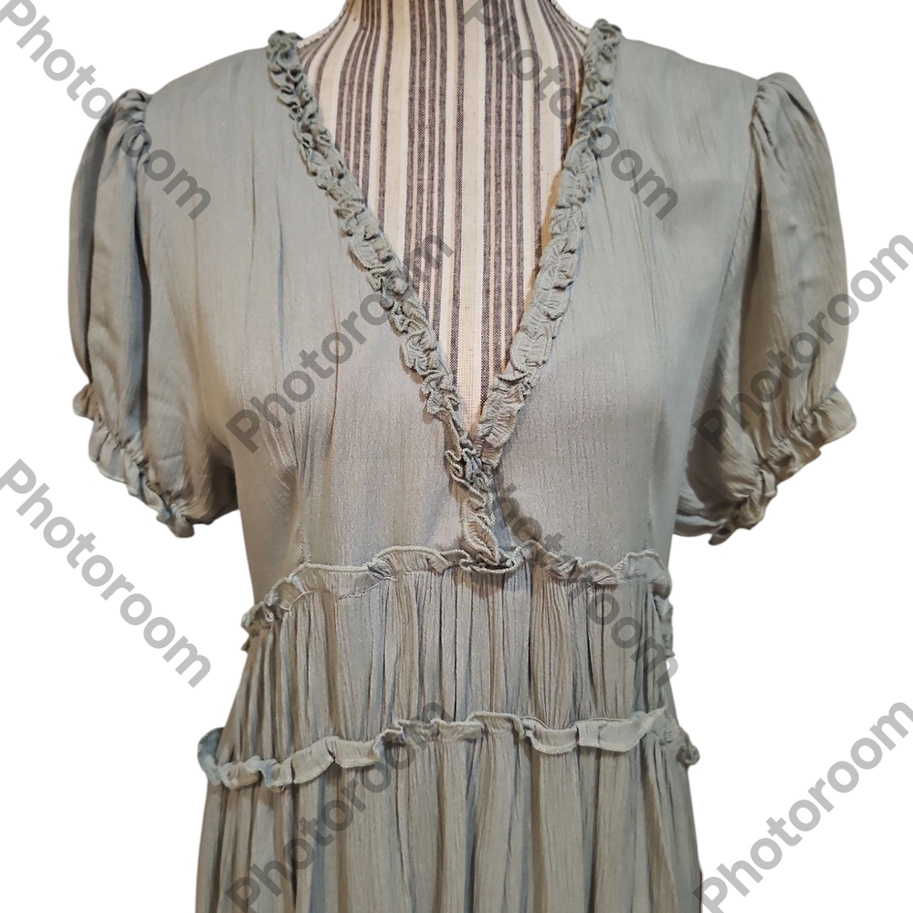 Justify Woman Green Women's Tiered Ruffles Fit&Flare Crinkle Mini Dress Size XL - Picture 4 of 14
